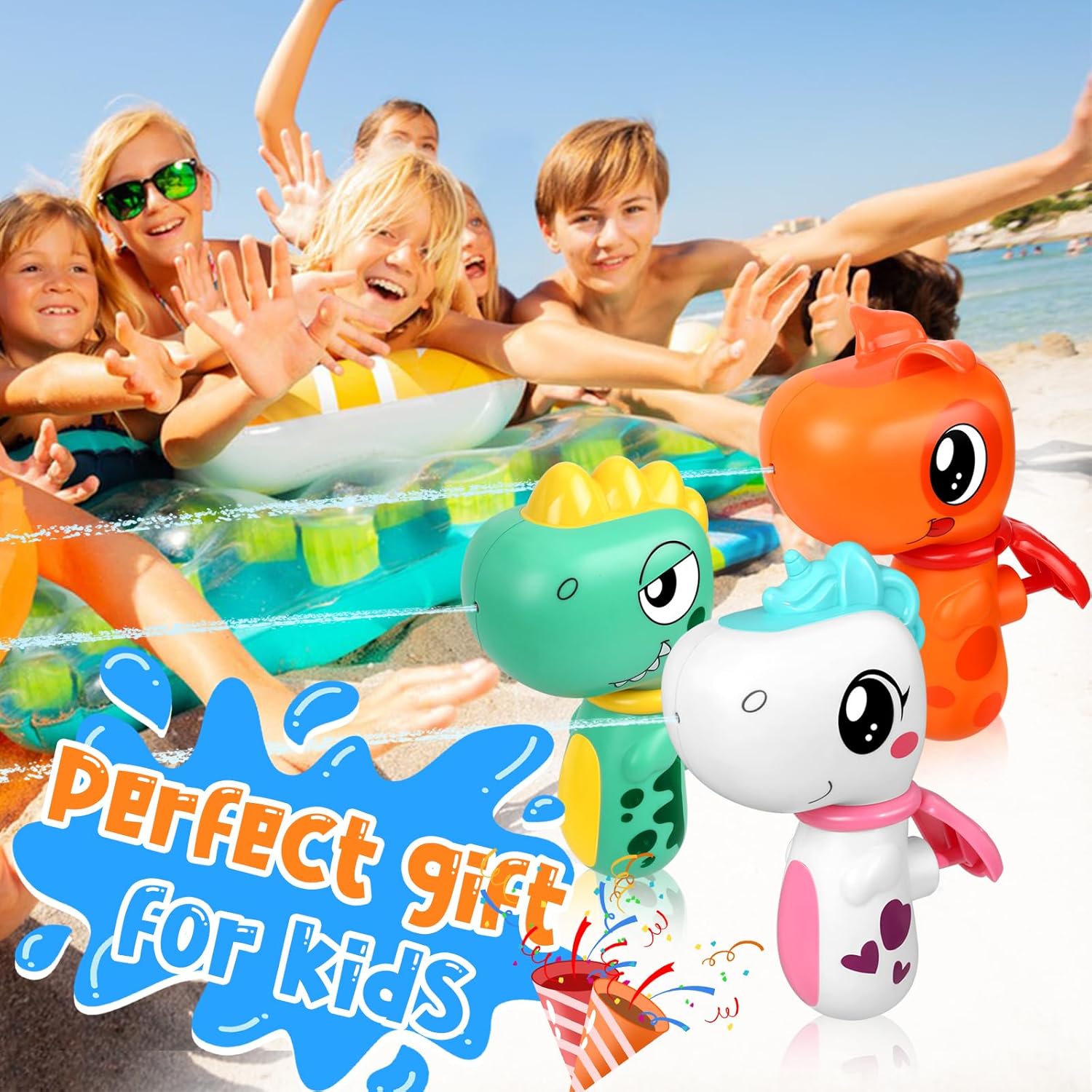 Water Gun Toys 3 Pack, Toys for Kid 3 4 5 8 12 Year Old Boys, Squirt Pistol Water Guns for Kids Toddlers, Dinosaur Unicorn Toy for Pool Outdoor Outside Backyard