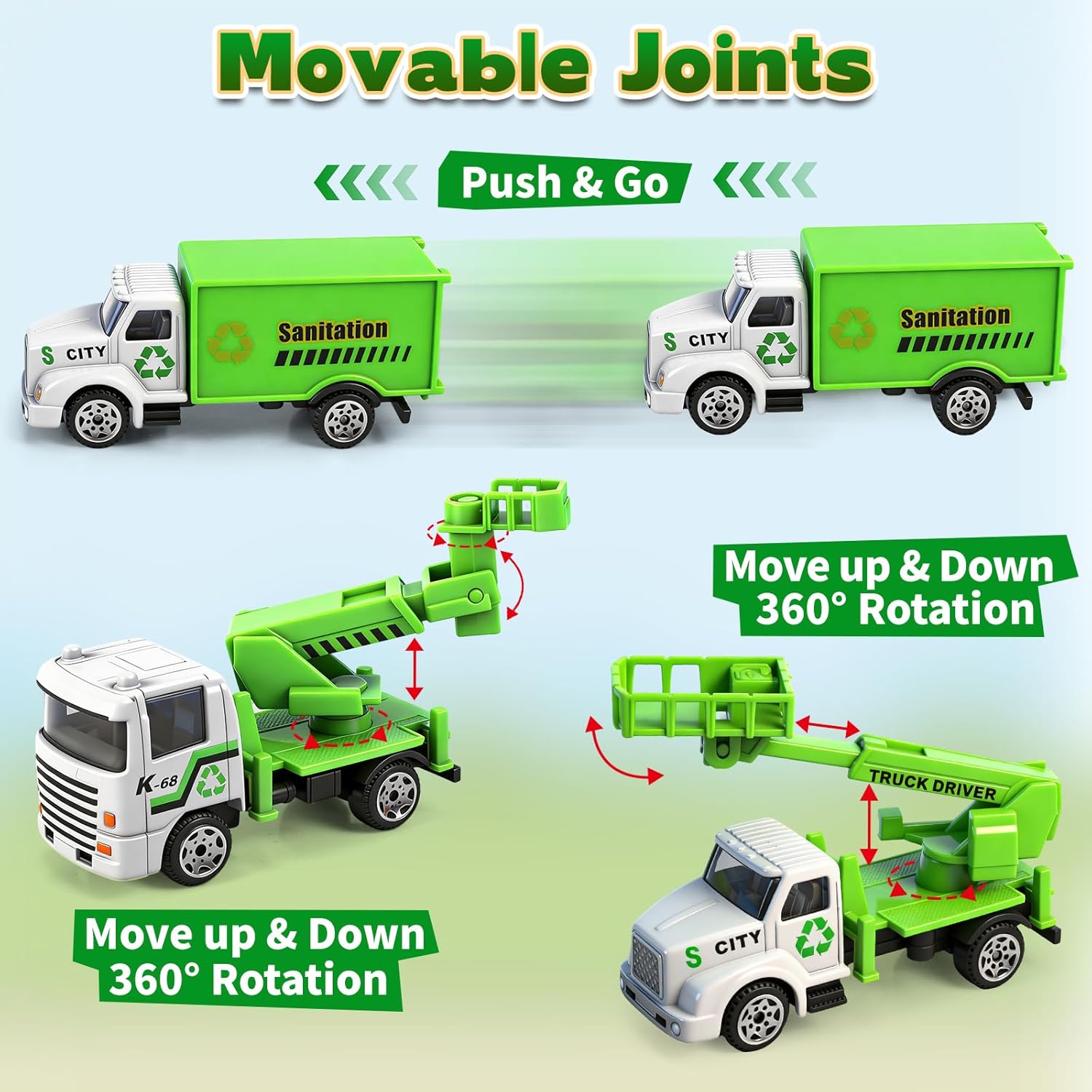 6 Pack Diecast Garbage Truck Toys, Mini Alloy Trash Truck Kids Play Vehicles Set Cars Toys for Toddlers Boys Ages 3 4 5 6 7 Years Old Birthday Gift &amp; Party Favors &amp;Goodie Bag Stuffers