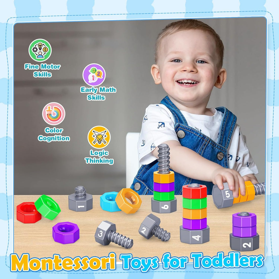 2-in-1 Montessori Counting &amp; Stacking Toys for Toddlers Ages 1-5 Autism Sensory Toys for Kids Preschool Educational Spinning Learning Games Birthday Xmas Gifts for Boys Girls 1-5 Year Old
