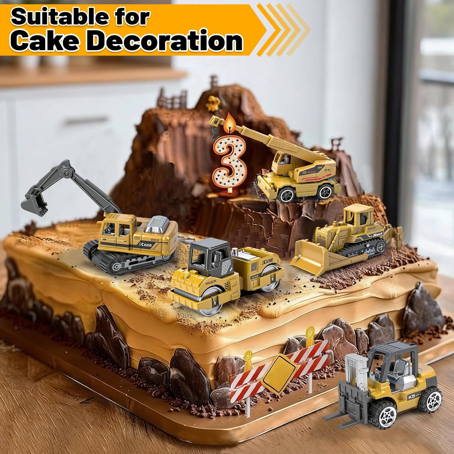 12 Pack Diecast Construction Toys, Mini Alloy Model Excavator Toy Construction Truck Toys for 3 4 5 6 7 8 Year Old Kids Toddlers, Toy Cars for Kids Birthday Cake Decorations Party Favors