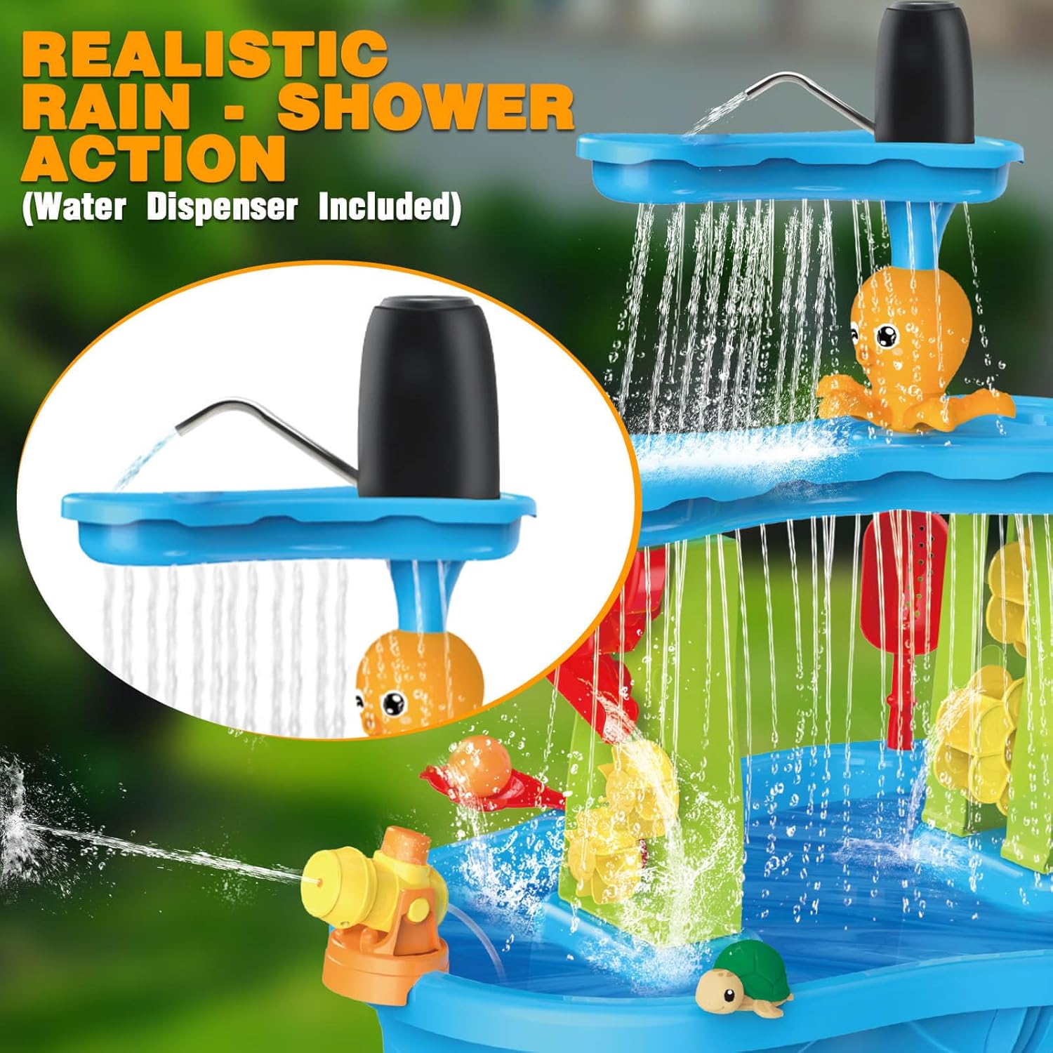 3-Tier Water Table for Toddlers with Pump, Table Cover - Sand Activity Sensory Playset, Summer Outdoor Outside Pool Backyard Beach Toys for Kids Age 1 2 3 4 5 8 Year Old Boys Girls