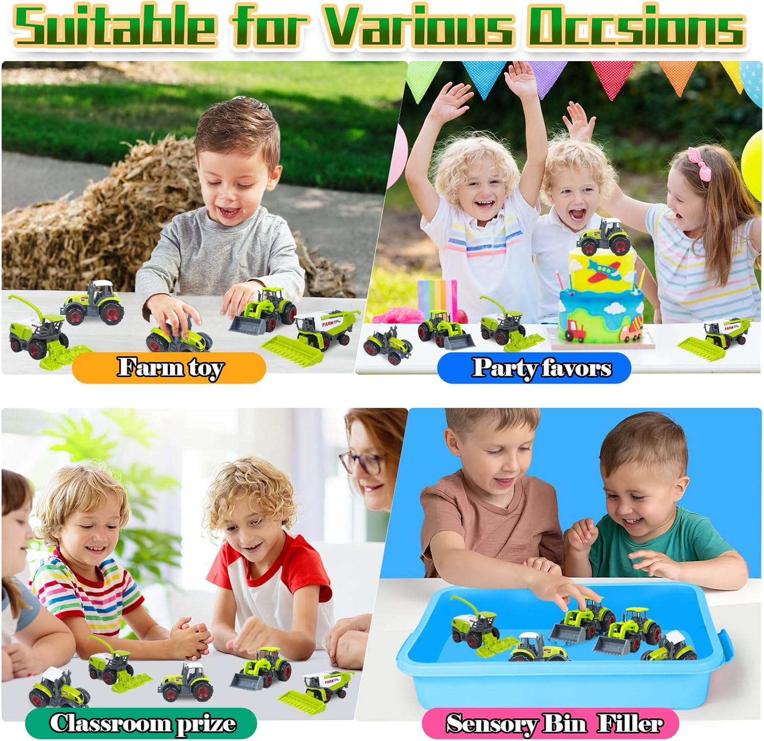 5 Pack Diecast Farm Tractor Toy, Toddlers Farm Toys Tractor Vehicles with Combine Harvester, Forage Harvest, Mini Farming Truck Toys for Kids Boys Ages 3 4 5 6 7 8 Birthday Gift &amp; Party Favors
