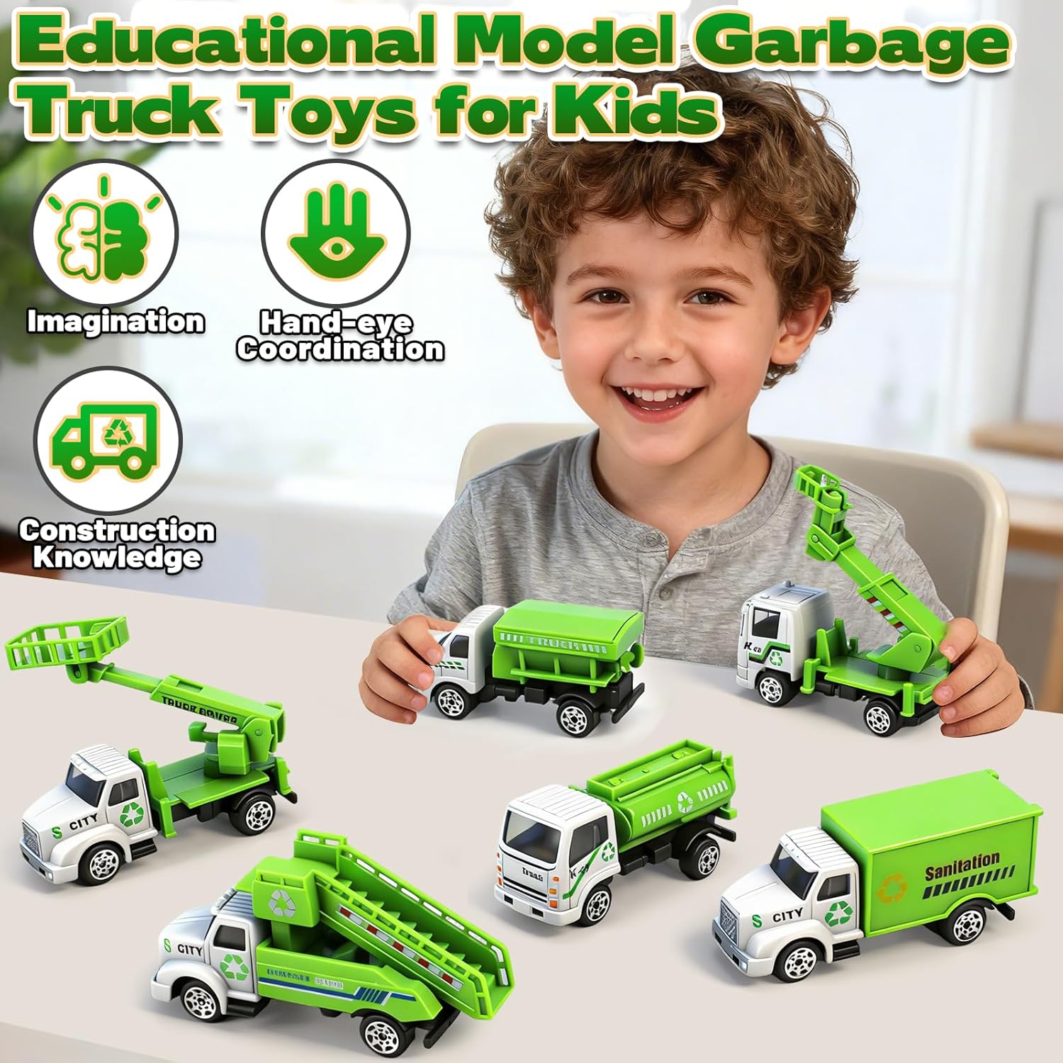6 Pack Diecast Garbage Truck Toys, Mini Alloy Trash Truck Kids Play Vehicles Set Cars Toys for Toddlers Boys Ages 3 4 5 6 7 Years Old Birthday Gift &amp; Party Favors &amp;Goodie Bag Stuffers