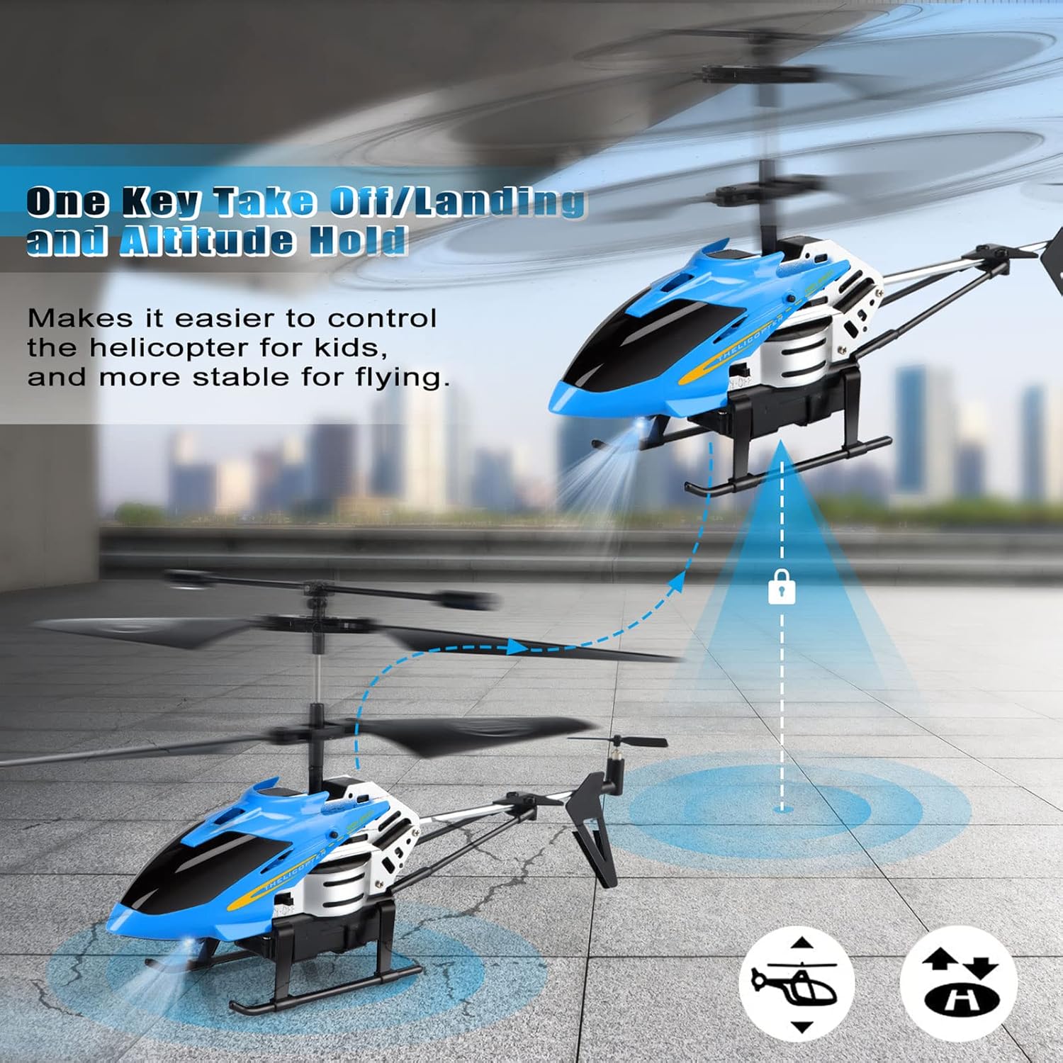 RC Helicopters - Remote Control Helicopter Toys: One Key Take-Off/Landing, Automatic Altitude Hold, LED Light &amp; 3.5 Channel Gyro Stabilizer, Flying Toys - Gift for Boys/Girls Kids Adults, Blue