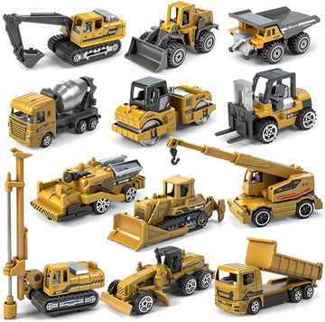 12 Pack Diecast Construction Toys, Mini Alloy Model Excavator Toy Construction Truck Toys for 3 4 5 6 7 8 Year Old Kids Toddlers, Toy Cars for Kids Birthday Cake Decorations Party Favors