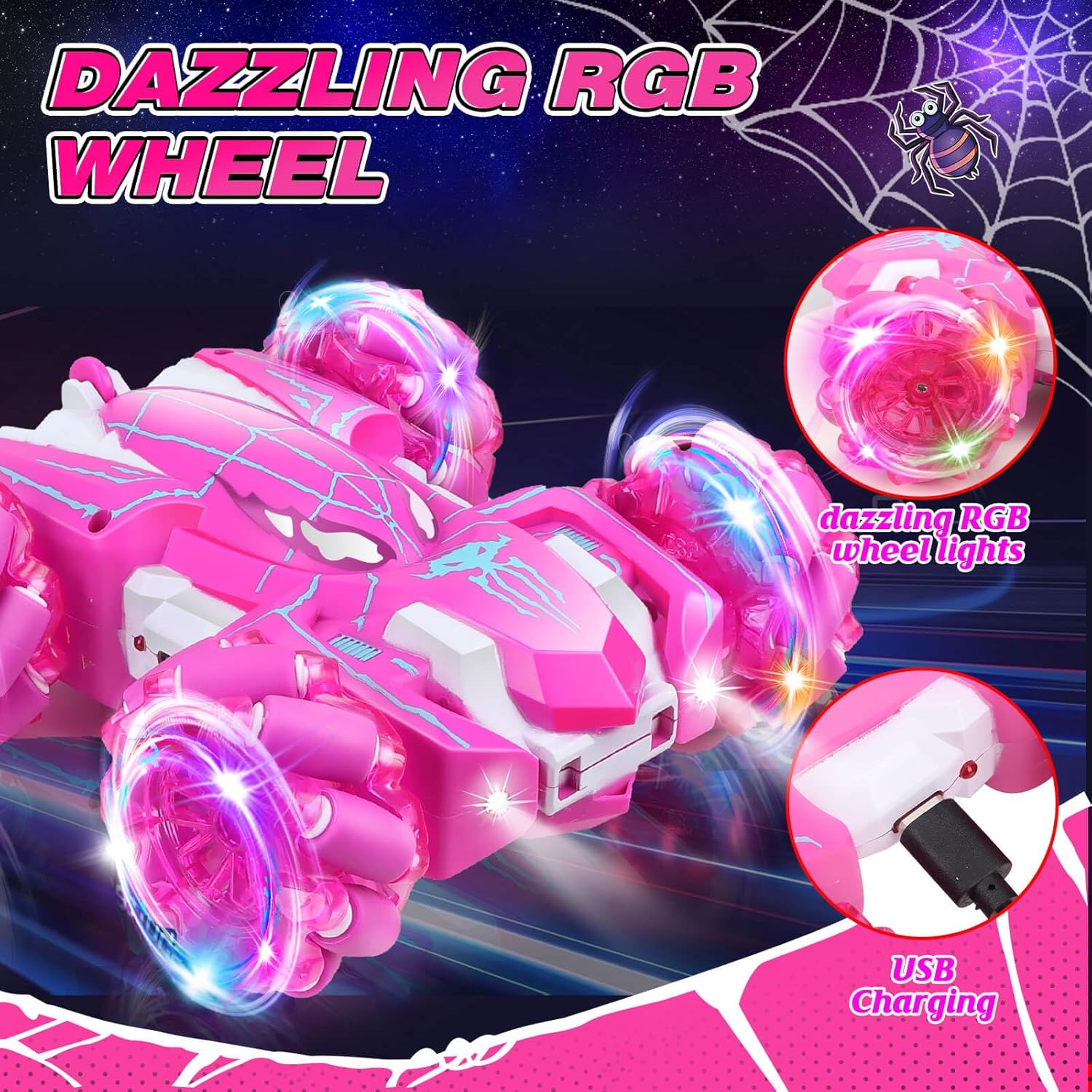 Spider Remote Control Car, RC Cars Kids Toys Girls 3-5, Toys for Ages 8-13, Gifts for 3 4 5 6 7 8 10 12 Year Old Girls Kids Toddlers Birthday