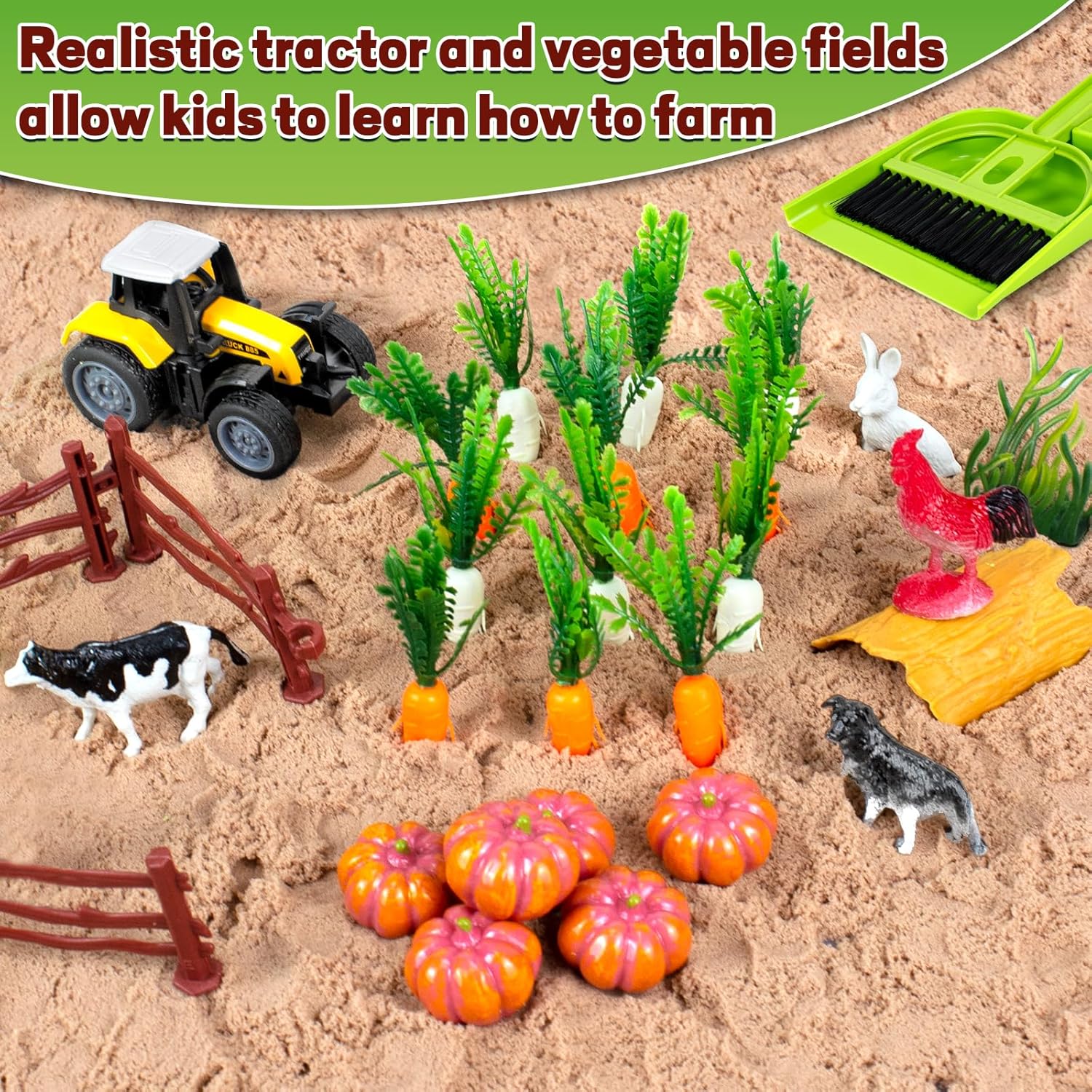 Sensory Bin, 59 Pcs Farm Sensory Sand Box Kits with Sandbox &amp; Farm Animals &amp; Tractor Playset, Play Sand Art Kit Magic Sand Toys for Boys Girls Toddlers Birthday Gift for Kids
