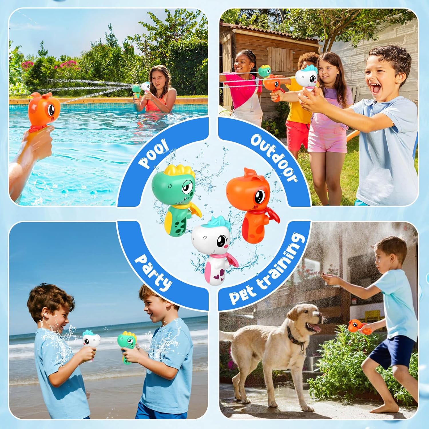 Water Gun Toys 3 Pack, Toys for Kid 3 4 5 8 12 Year Old Boys, Squirt Pistol Water Guns for Kids Toddlers, Dinosaur Unicorn Toy for Pool Outdoor Outside Backyard