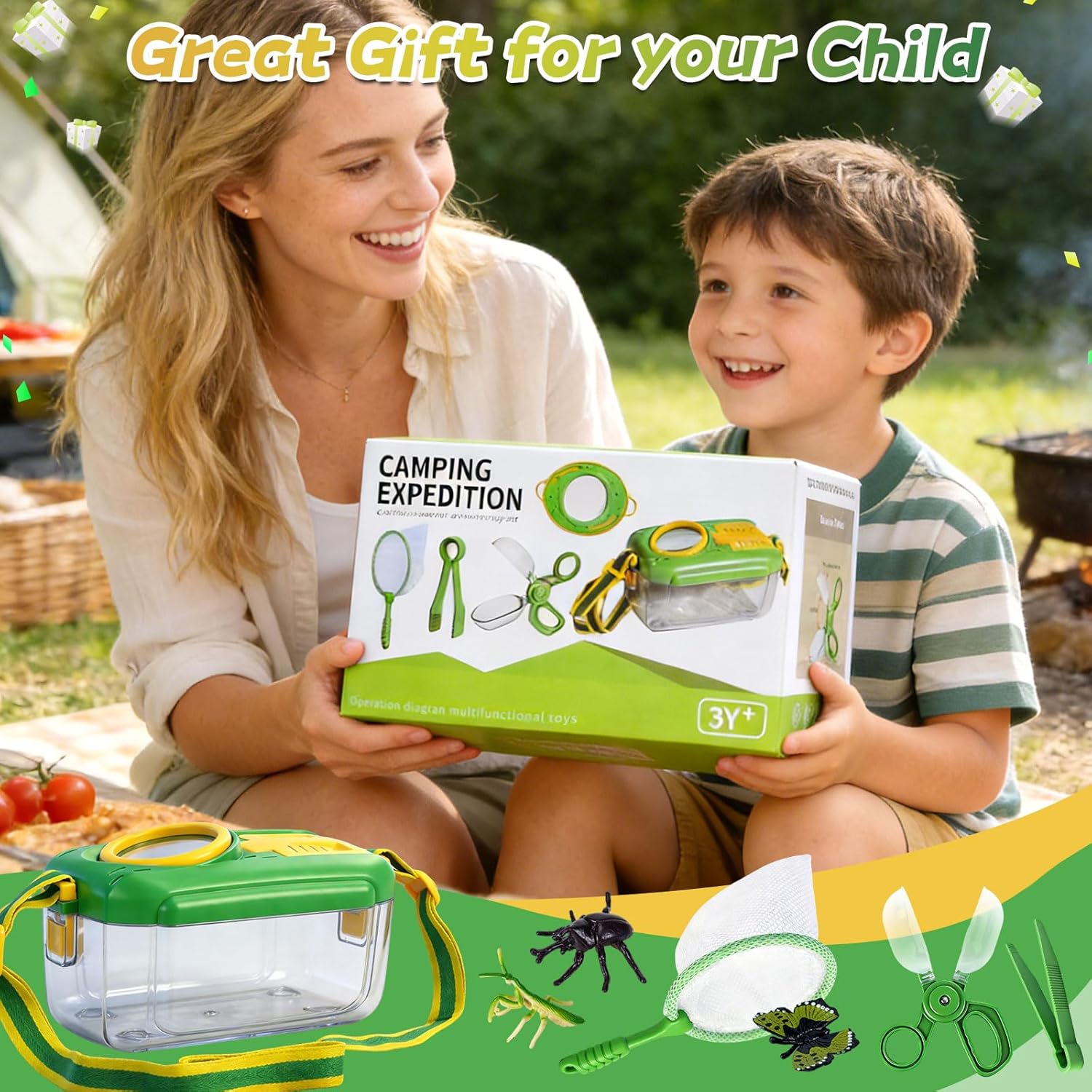 Bug Catcher for Kids, 28 PCS Outdoor Explorer Kit with Magnifier Glass Bug Collector Toy Butterfly Net Catcher Tweezers Insect Cognition Cards, Outdoor Toys for Kids Ages 4-8 Boys Girls