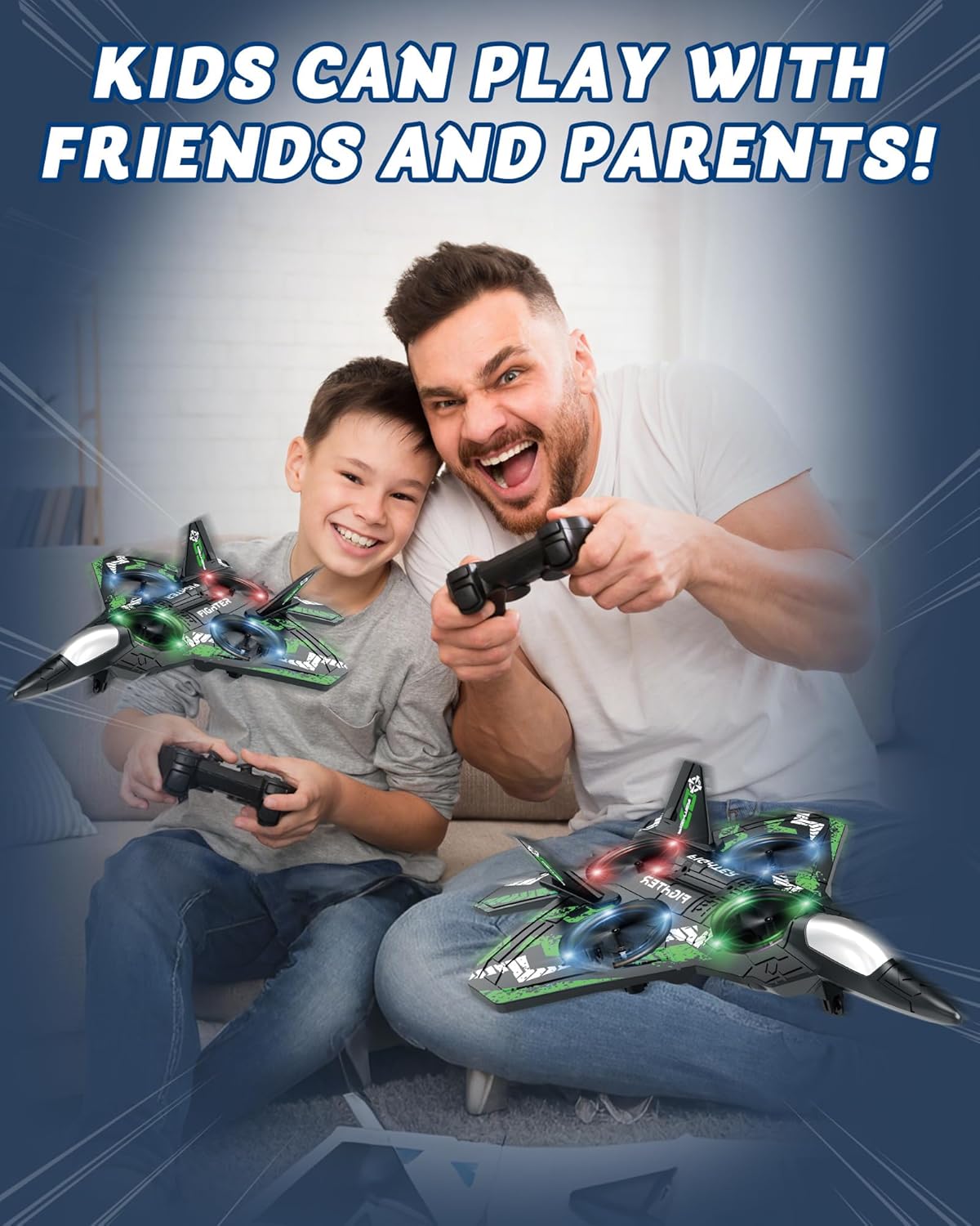 Form RC Plane Drones for Kids, Remote Control Airplane, Aircrafts for Boys and Girls, Jet Helicopter Drones with LED Lights 360° Flip, 2 Rechargeable Batteries (Green)