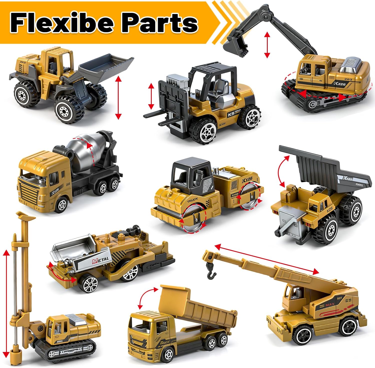 12 Pack Diecast Construction Toys, Mini Alloy Model Excavator Toy Construction Truck Toys for 3 4 5 6 7 8 Year Old Kids Toddlers, Toy Cars for Kids Birthday Cake Decorations Party Favors
