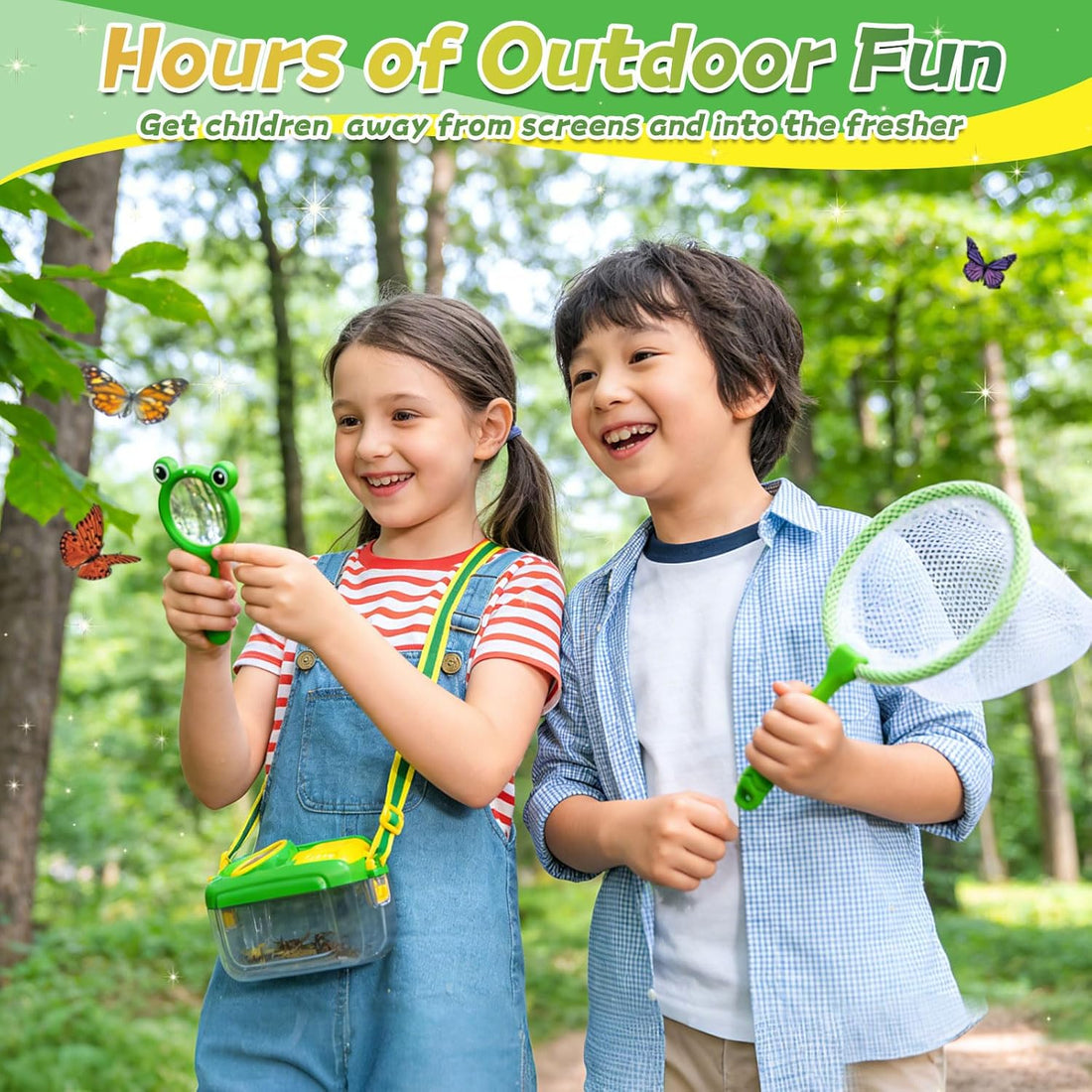 Bug Catcher for Kids, 28 PCS Outdoor Explorer Kit with Magnifier Glass Bug Collector Toy Butterfly Net Catcher Tweezers Insect Cognition Cards, Outdoor Toys for Kids Ages 4-8 Boys Girls
