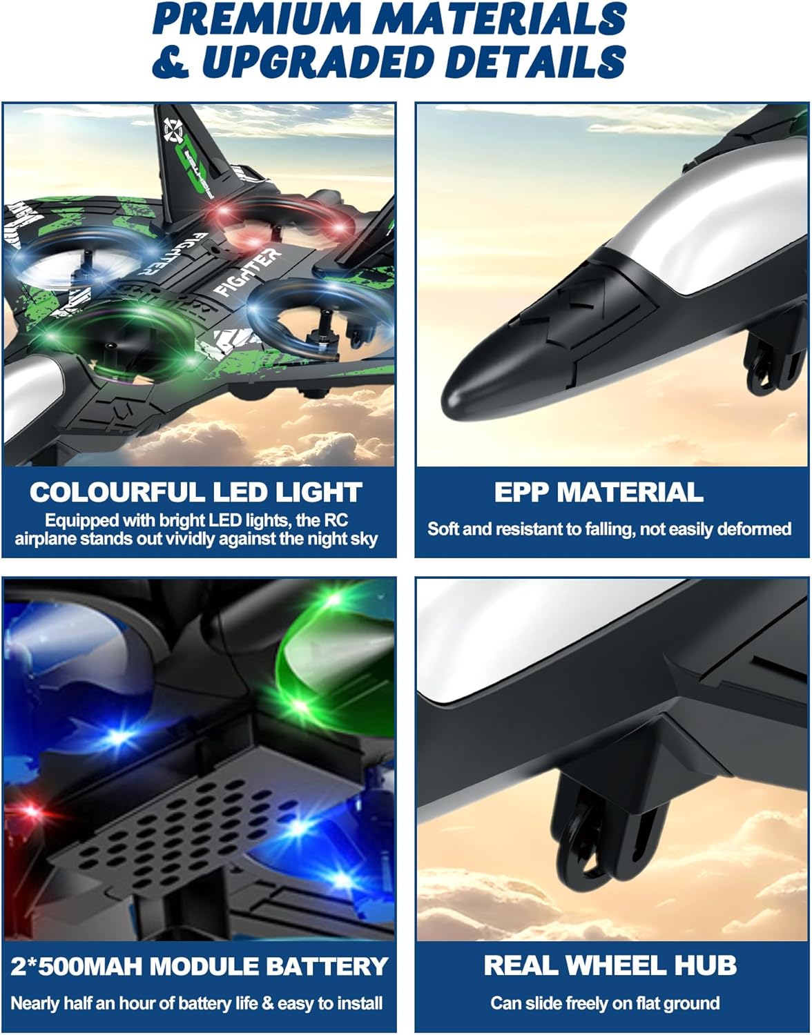 Form RC Plane Drones for Kids, Remote Control Airplane, Aircrafts for Boys and Girls, Jet Helicopter Drones with LED Lights 360° Flip, 2 Rechargeable Batteries (Green)