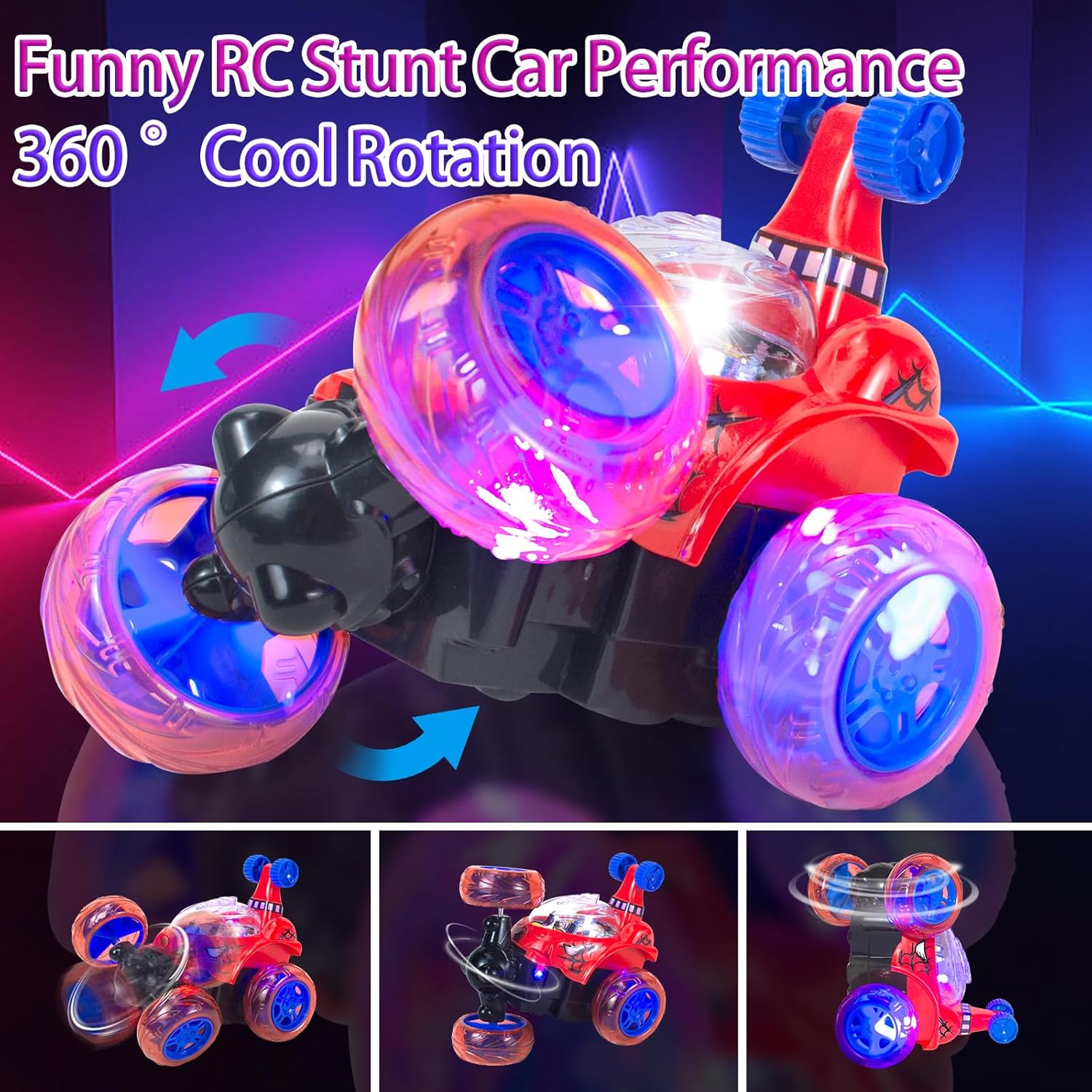Spider Rc Cars, Remote Control Car for Boys 4-7 8-12 Stunt Rc Monster Trucks with 360 Flips &amp; 3D Lights &amp; Music, Car Toys for Kids Toddlers Birthday Gift