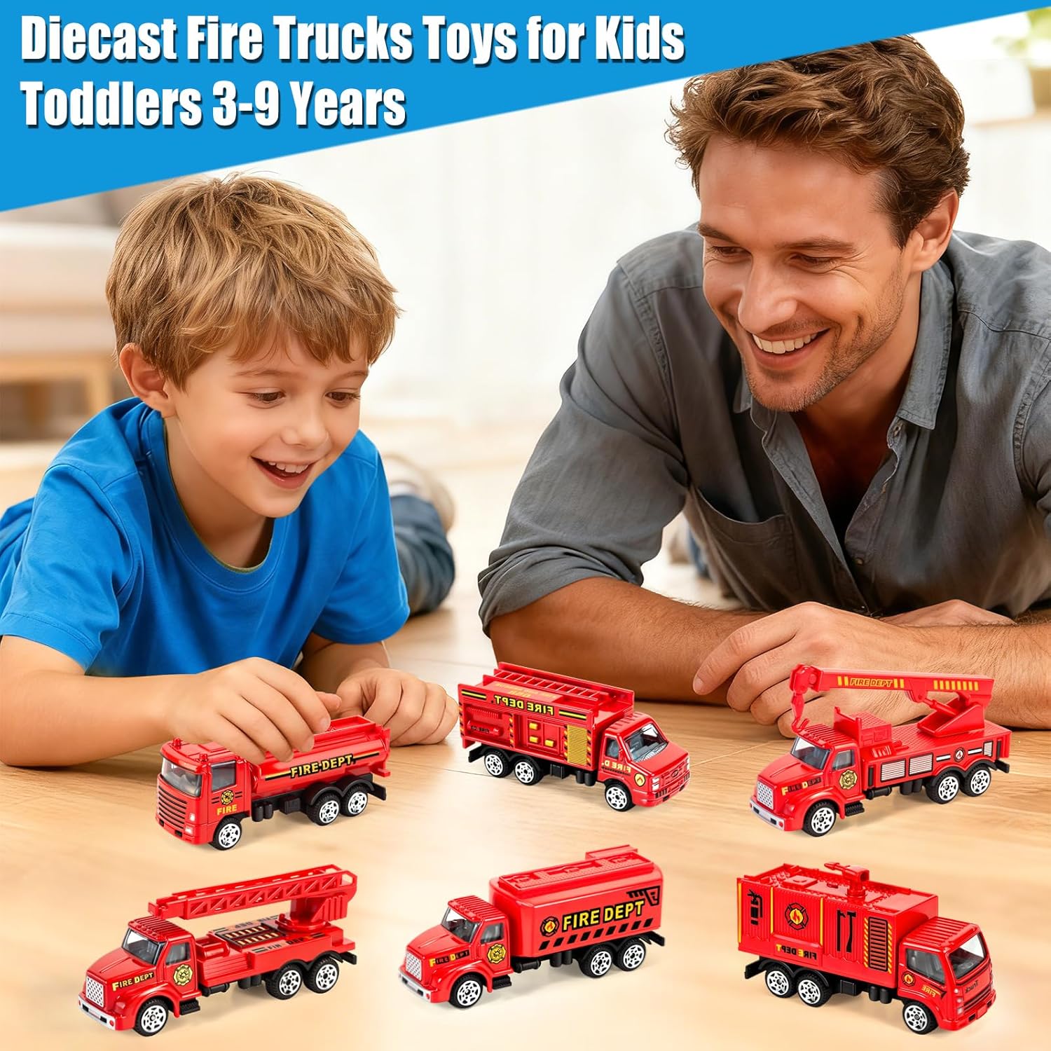 6 Pack Diecast Fire Truck Toy, Mini Alloy Fire Trucks for Toddlers 3-5 Firetruck City Emergency Model Car Toys for Kids Boys Age 3 4 5 6 7 Years Old Goodie Bag Stuffers Birthday Gift