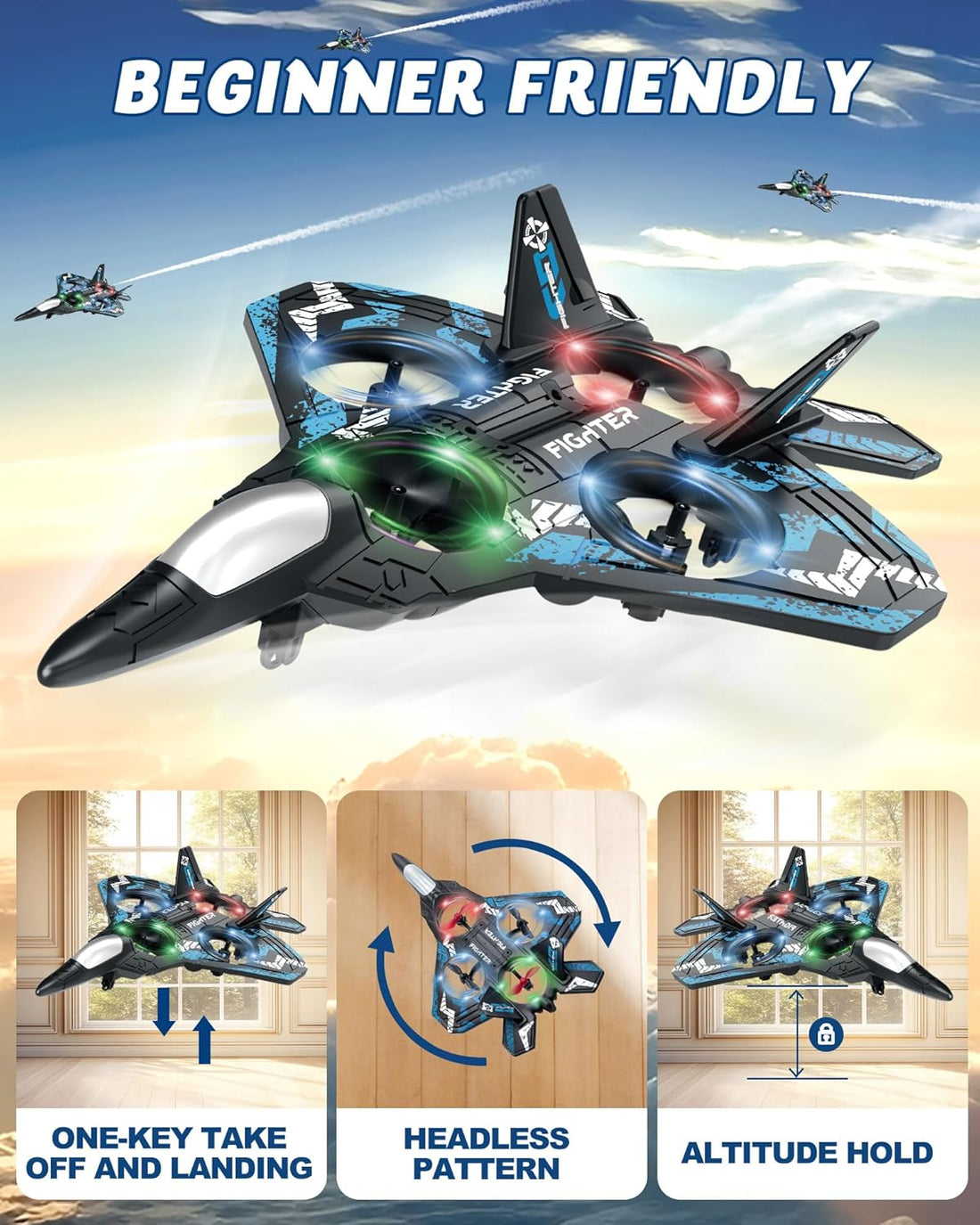 Drones for Kids Form RC Plane, Remote Control Airplane, Aircrafts Toys for Boys and Girls, Jet Helicopter Drones with LED Lights 360° Flip, Gifts for 6 8 10 Year Old Boys 2 Rechargeable Batteries