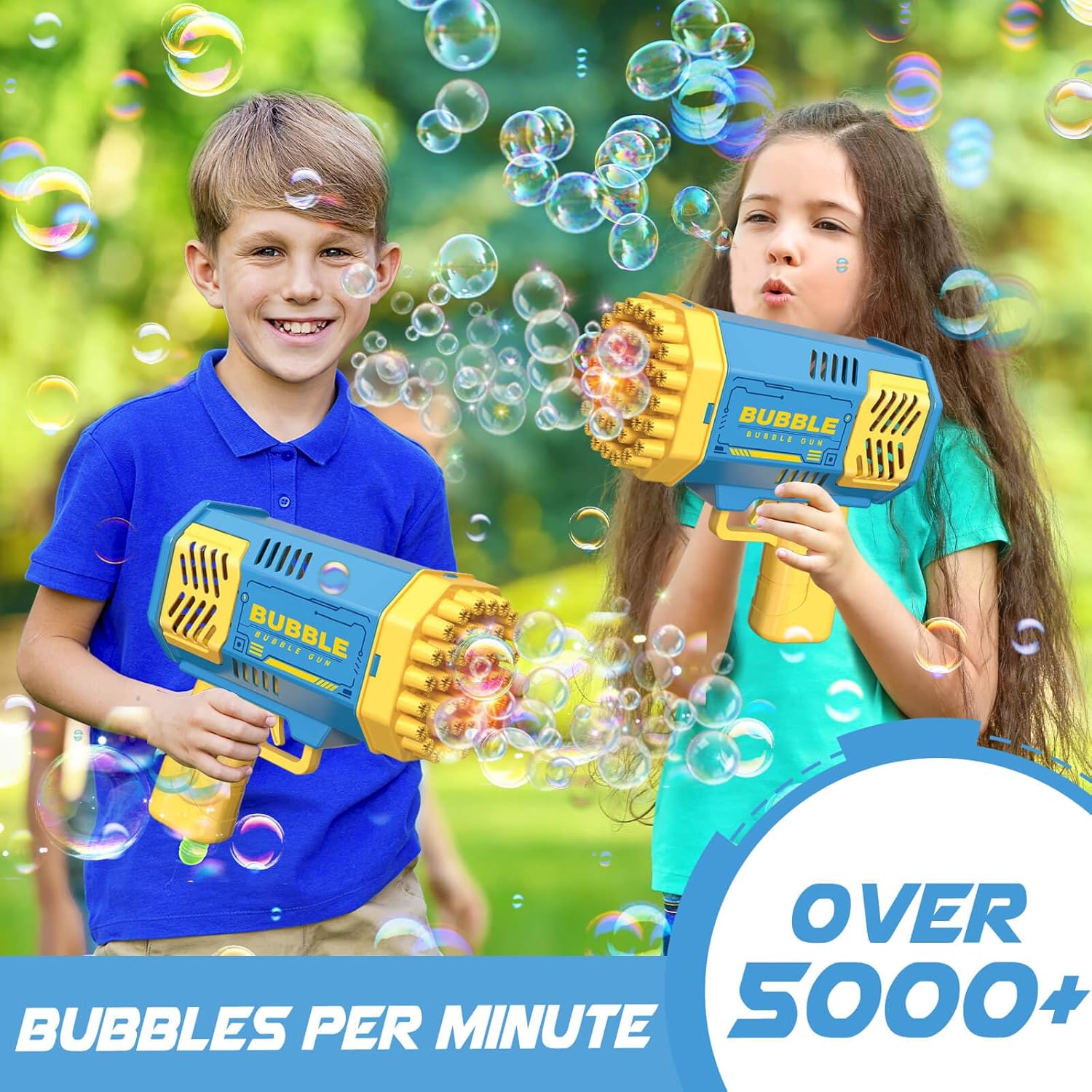 Bubble Gun 2 Pack with 2 Bottles Bubble Solution, 40-Hole Light Up Dip Bubble Machine for Kids, Bubble Toy for 3 4 5 6 7 8 Years Old Boys Outdoor Indoor Kid Birthday Wedding Party(2*Blue)