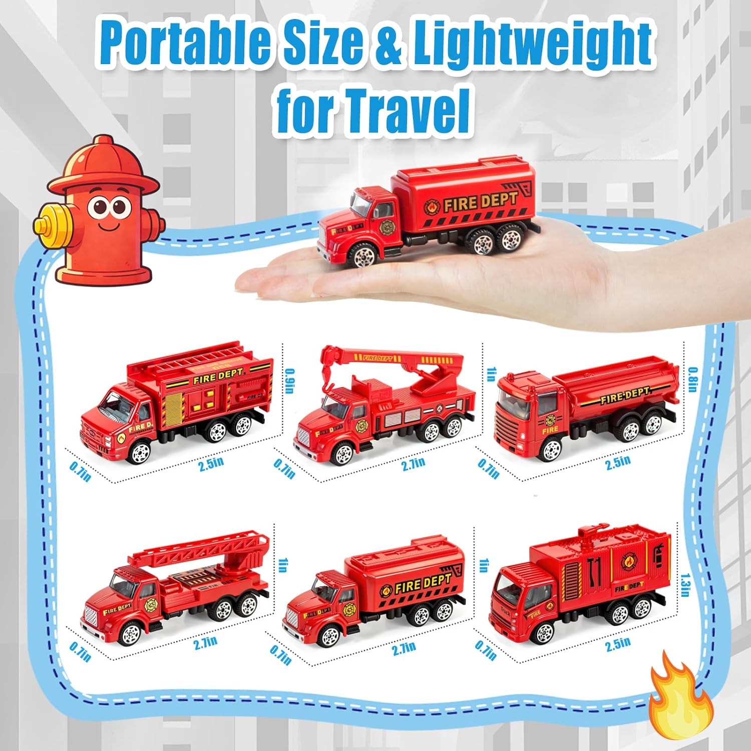 6 Pack Diecast Fire Truck Toy, Mini Alloy Fire Trucks for Toddlers 3-5 Firetruck City Emergency Model Car Toys for Kids Boys Age 3 4 5 6 7 Years Old Goodie Bag Stuffers Birthday Gift