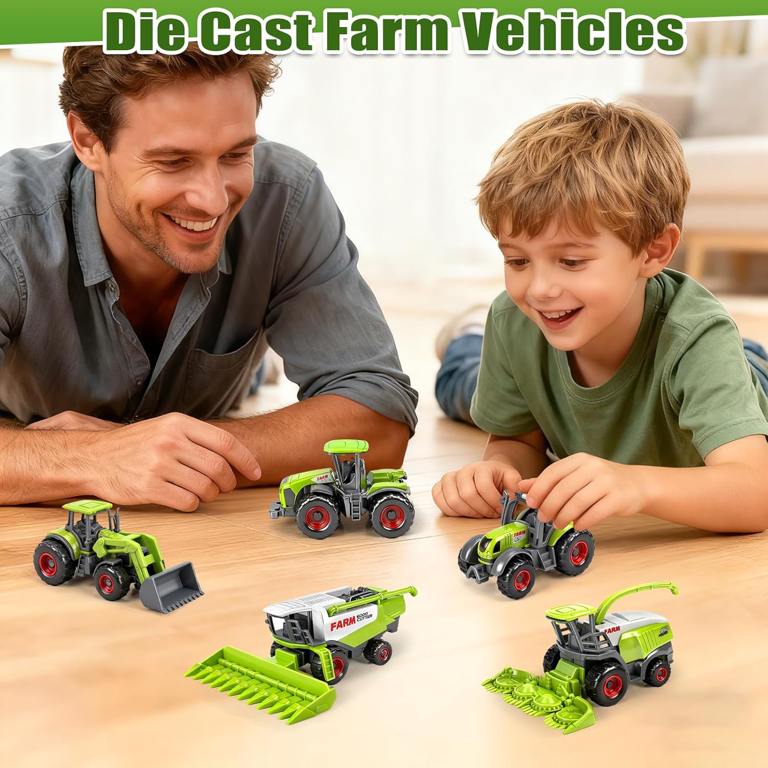 5 Pack Diecast Farm Tractor Toy, Toddlers Farm Toys Tractor Vehicles with Combine Harvester, Forage Harvest, Mini Farming Truck Toys for Kids Boys Ages 3 4 5 6 7 8 Birthday Gift &amp; Party Favors