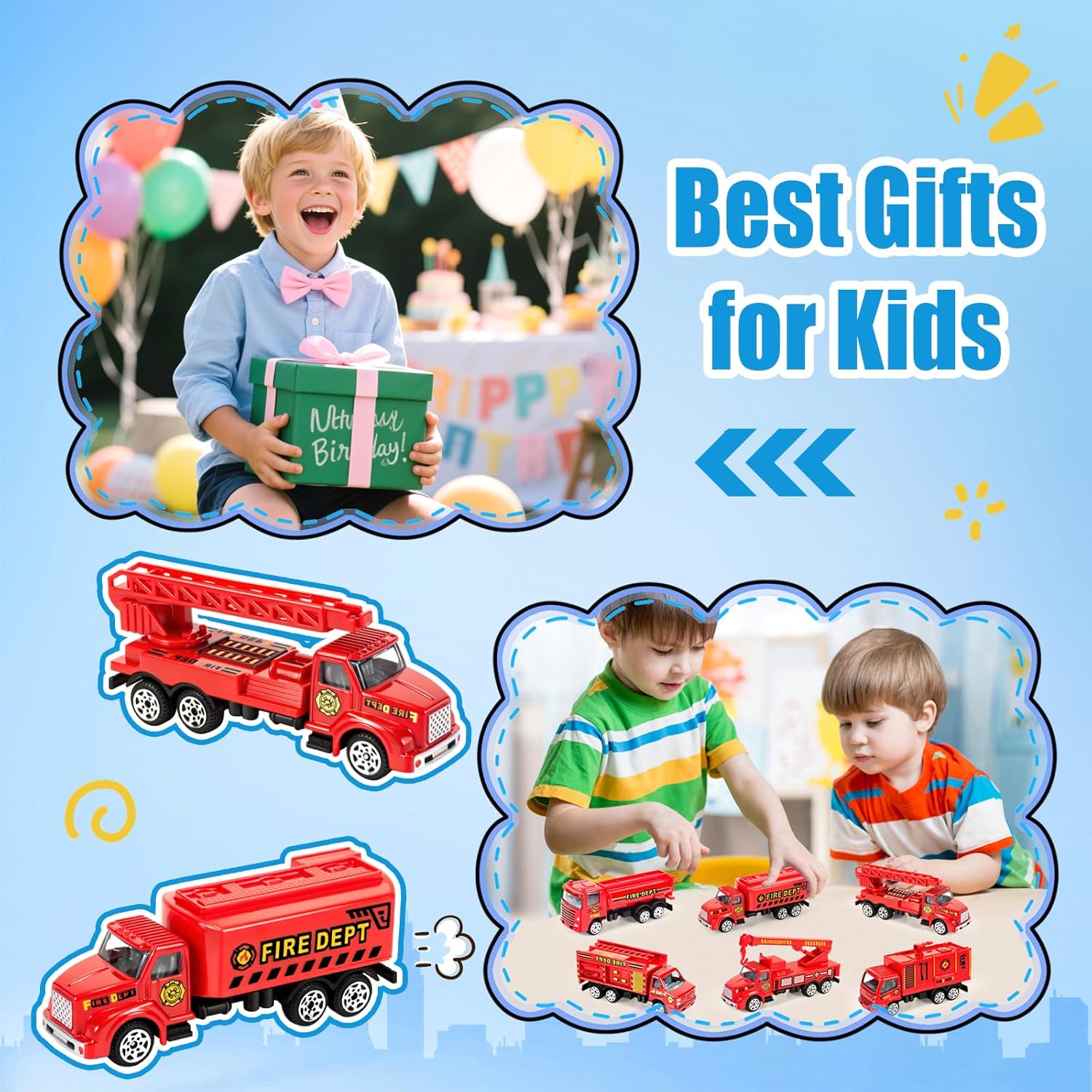 6 Pack Diecast Fire Truck Toy, Mini Alloy Fire Trucks for Toddlers 3-5 Firetruck City Emergency Model Car Toys for Kids Boys Age 3 4 5 6 7 Years Old Goodie Bag Stuffers Birthday Gift