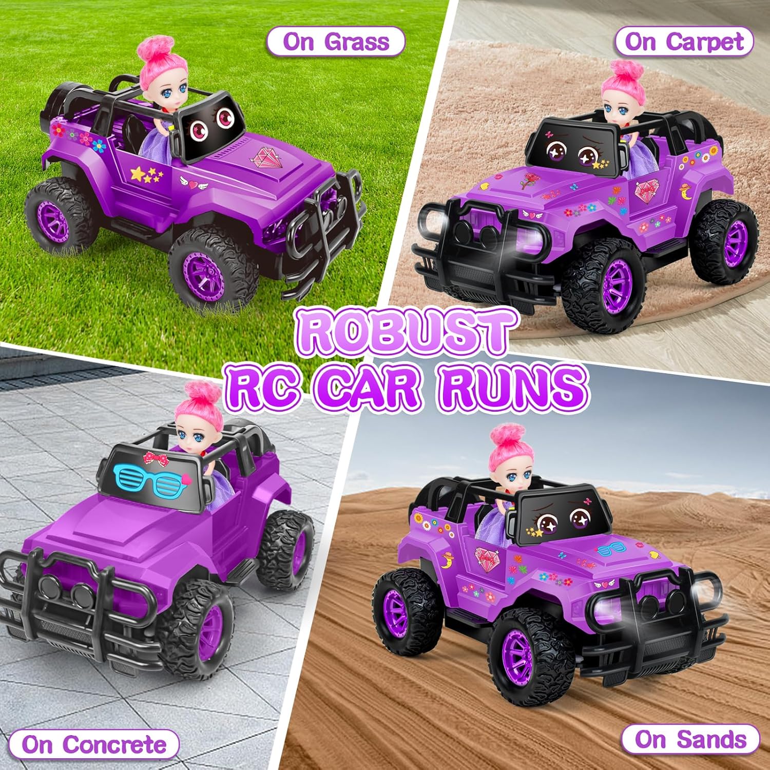 Remote Control Car, Purple Rc Truck with DIY Stickers and Doll for Girls Toddlers, 1:20 Scale RC Truck All Terrain Trucks, Rc Car Toys Gift for Kids Age 3 4 5 6-12 Birthday