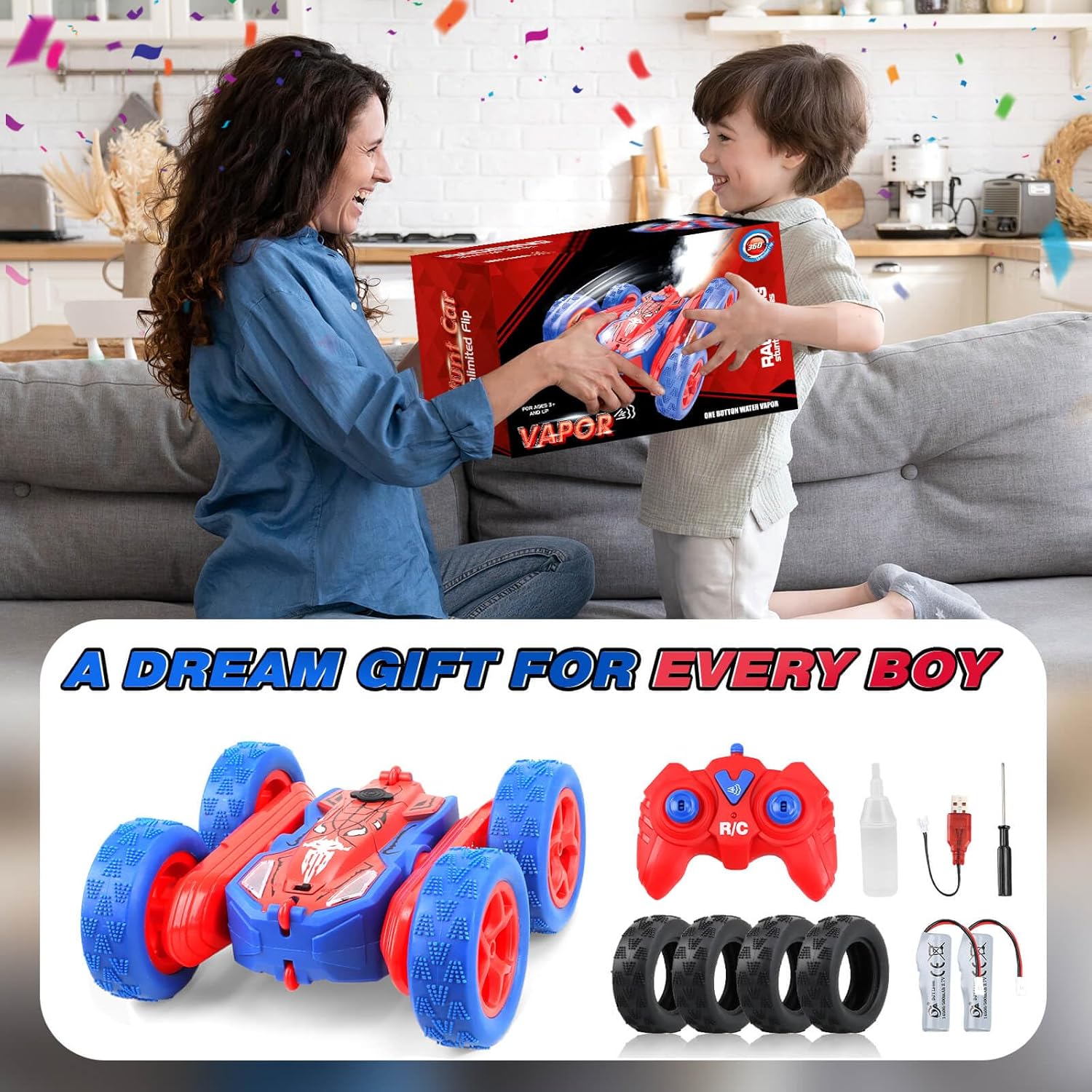 Remote Control Car for 3 4 5 6 7 8 10 12 Year Old Boys, Spider Toys for Ages 8-13 3-5 Boys, Birthday Gifts for Boy Kids