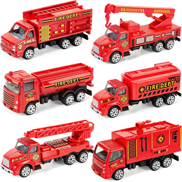 6 Pack Diecast Fire Truck Toy, Mini Alloy Fire Trucks for Toddlers 3-5 Firetruck City Emergency Model Car Toys for Kids Boys Age 3 4 5 6 7 Years Old Goodie Bag Stuffers Birthday Gift