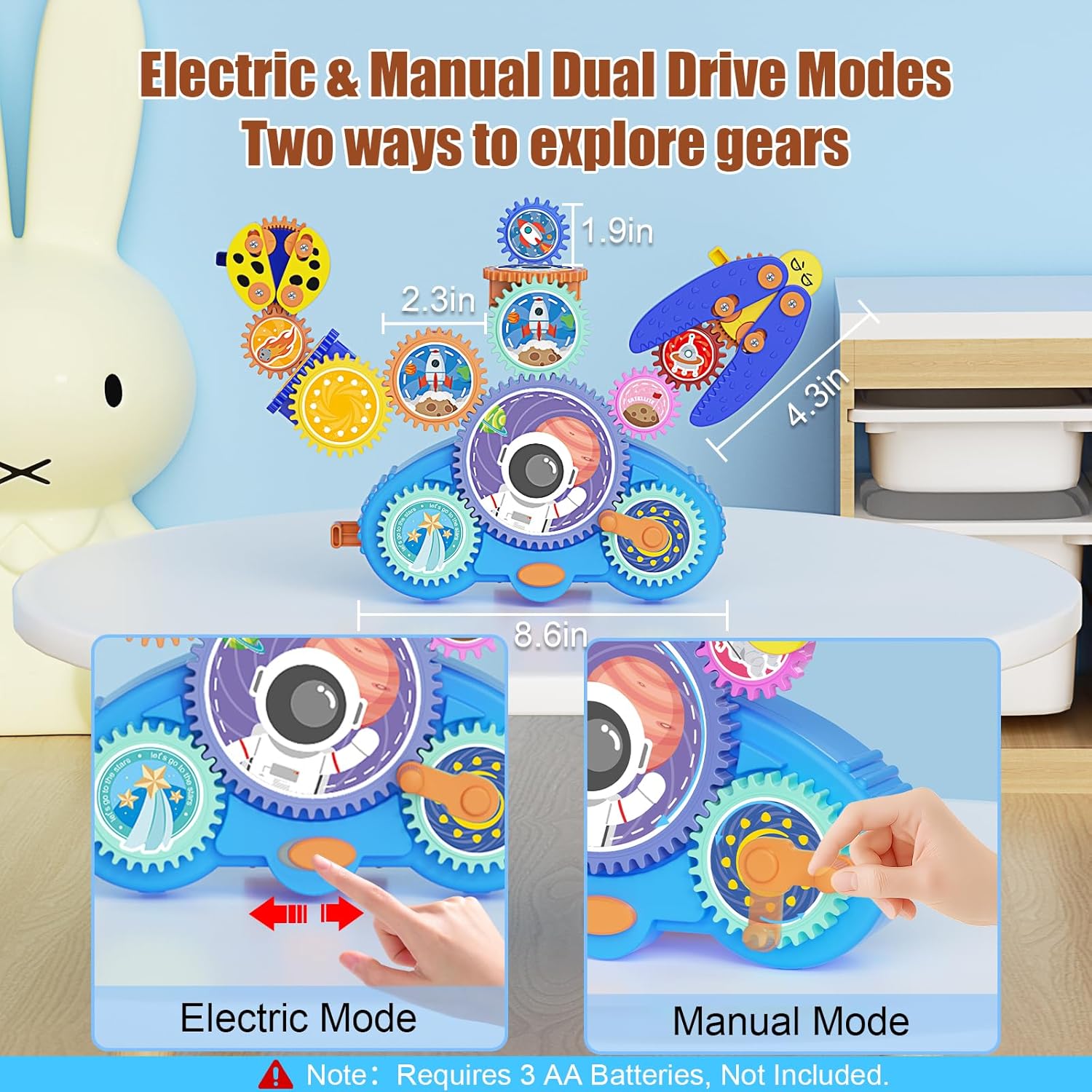 STEM Gears Toys for Kids Ages 3+, Creative Learning Building Blocks, 18Pcs Educational Construction Toy Set, Electric &amp; Manual Dual Mode, Versatile Gear Playset Gift for Boys &amp; Girls
