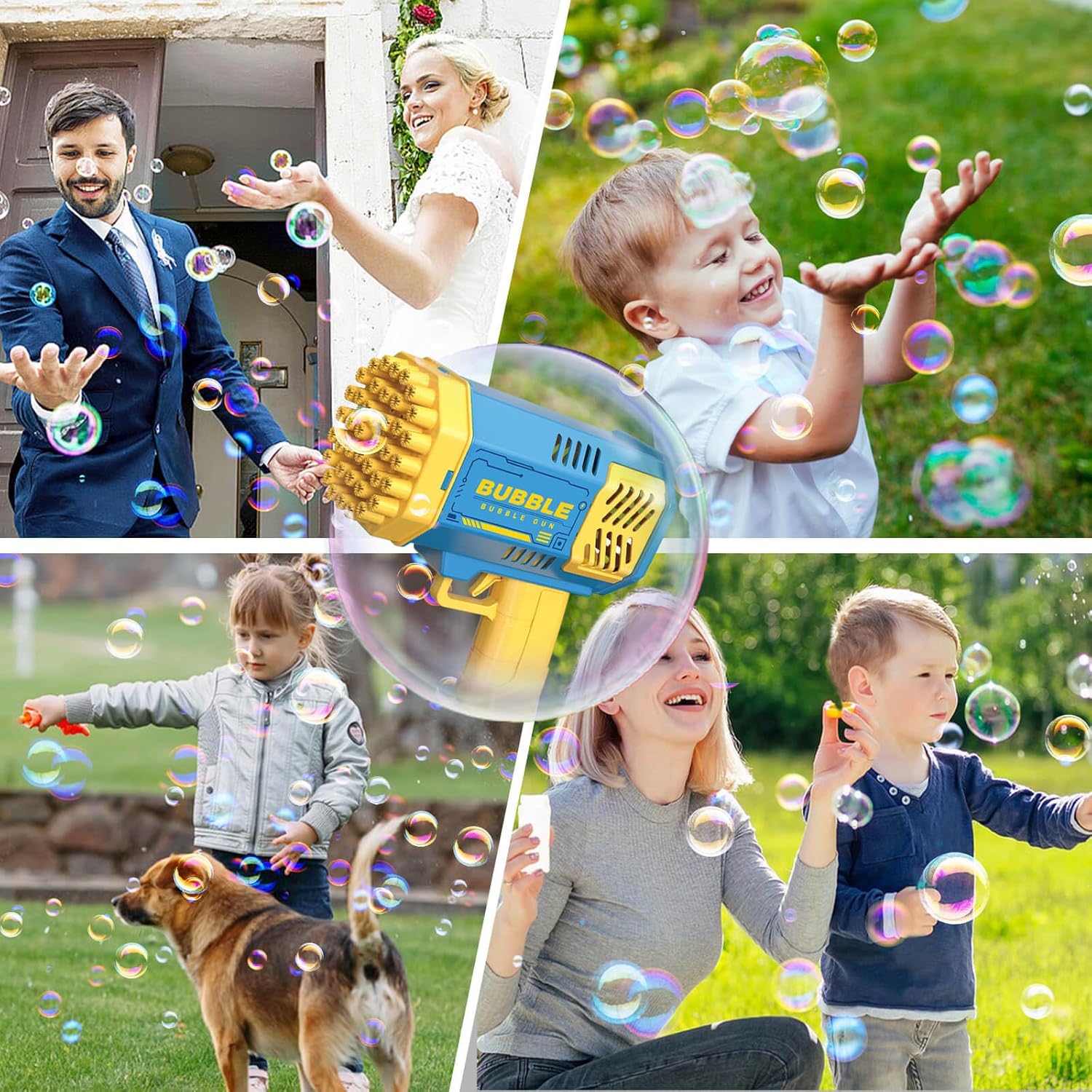 Bubble Gun 2 Pack with 2 Bottles Bubble Solution, 40-Hole Light Up Dip Bubble Machine for Kids, Bubble Toy for 3 4 5 6 7 8 Years Old Boys Outdoor Indoor Kid Birthday Wedding Party(2*Blue)