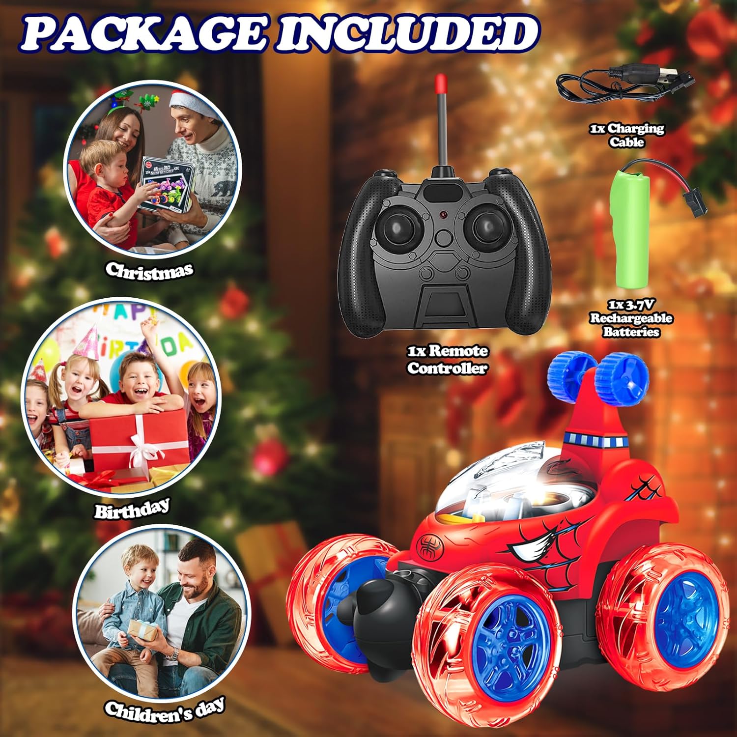 Spider Rc Cars, Remote Control Car for Boys 4-7 8-12 Stunt Rc Monster Trucks with 360 Flips &amp; 3D Lights &amp; Music, Car Toys for Kids Toddlers Birthday Gift