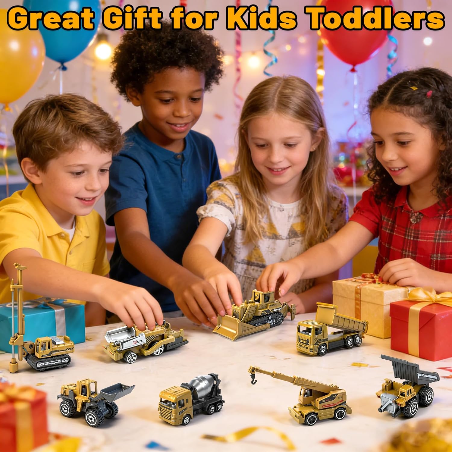 12 Pack Diecast Construction Toys, Mini Alloy Model Excavator Toy Construction Truck Toys for 3 4 5 6 7 8 Year Old Kids Toddlers, Toy Cars for Kids Birthday Cake Decorations Party Favors