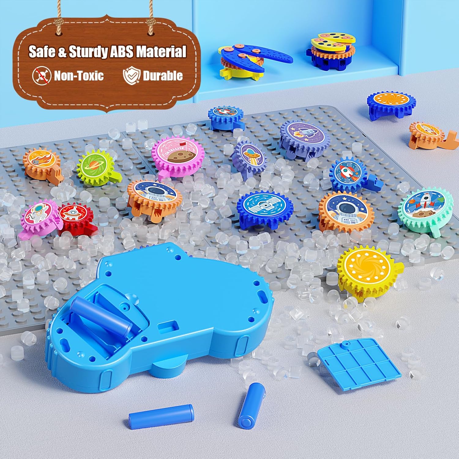 STEM Gears Toys for Kids Ages 3+, Creative Learning Building Blocks, 18Pcs Educational Construction Toy Set, Electric &amp; Manual Dual Mode, Versatile Gear Playset Gift for Boys &amp; Girls